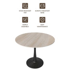 Bristol 32  Round Minimalist Dining Table for 4, Sintered Stone Top & Black Iron Pedestal Base for Kitchen & Dining Room