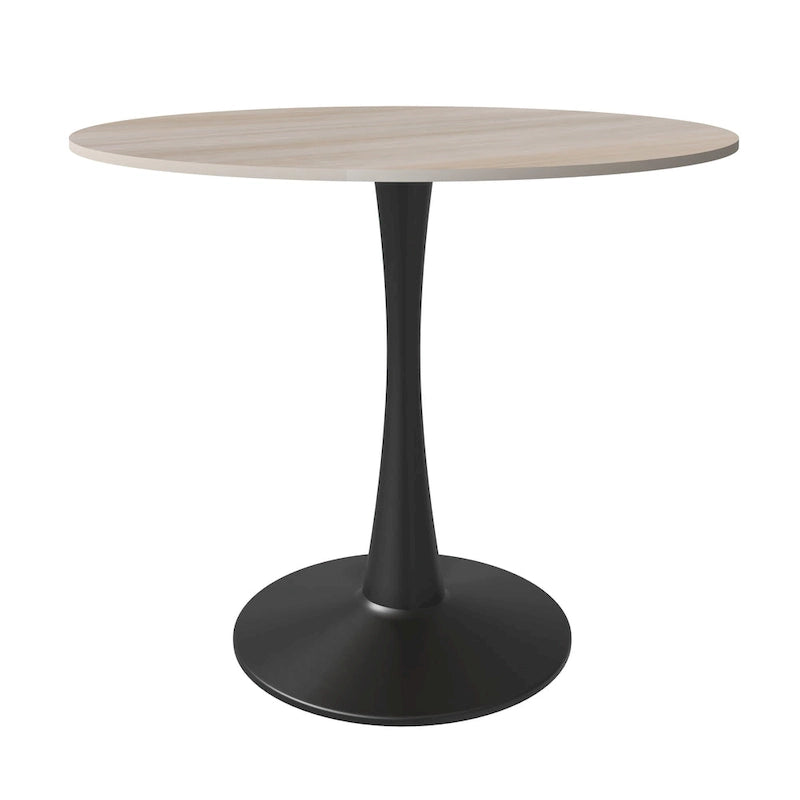 Bristol 32  Round Minimalist Dining Table for 4, Sintered Stone Top & Black Iron Pedestal Base for Kitchen & Dining Room