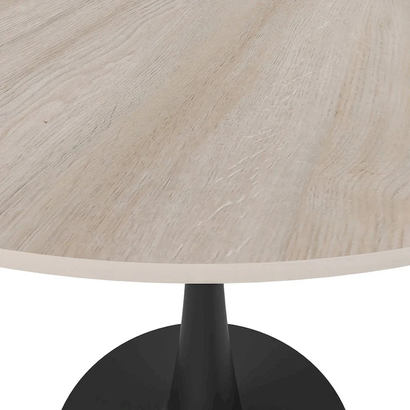 Bristol 32  Round Minimalist Dining Table for 4, Sintered Stone Top & Black Iron Pedestal Base for Kitchen & Dining Room