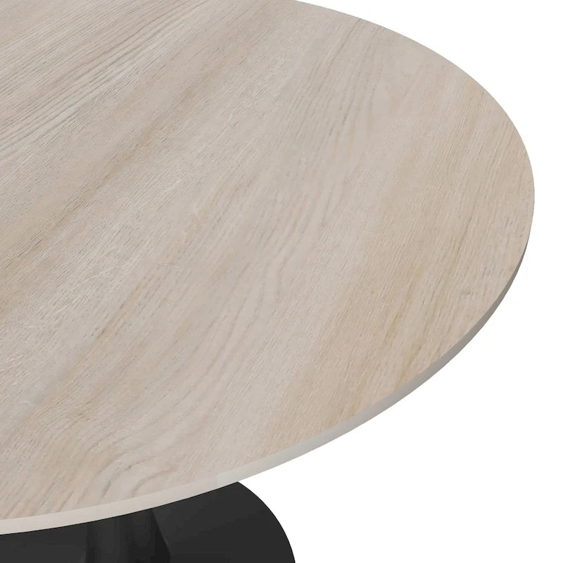 Bristol 32  Round Minimalist Dining Table for 4, Sintered Stone Top & Black Iron Pedestal Base for Kitchen & Dining Room