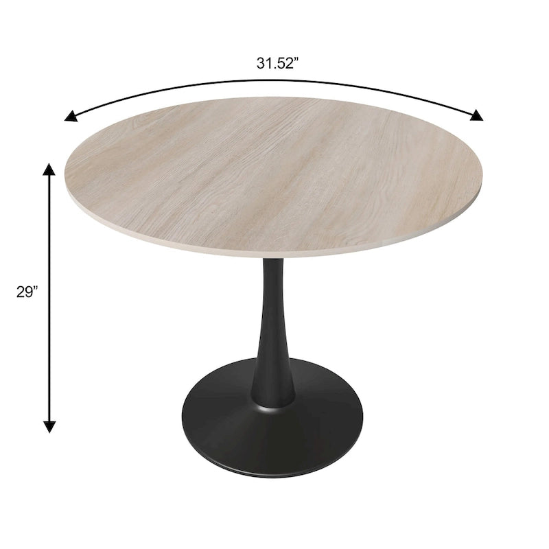 Bristol 32  Round Minimalist Dining Table for 4, Sintered Stone Top & Black Iron Pedestal Base for Kitchen & Dining Room