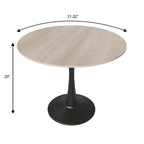 Bristol 32  Round Minimalist Dining Table for 4, Sintered Stone Top & Black Iron Pedestal Base for Kitchen & Dining Room