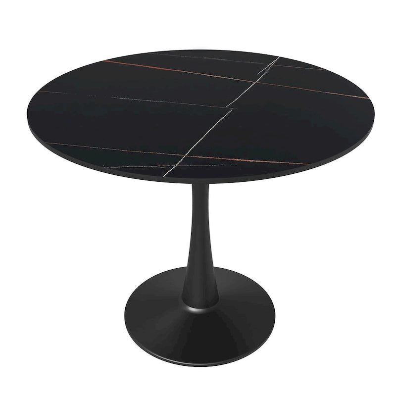 Bristol 32  Round Minimalist Dining Table for 4, Sintered Stone Top & Black Iron Pedestal Base for Kitchen & Dining Room