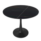 Bristol 32  Round Minimalist Dining Table for 4, Sintered Stone Top & Black Iron Pedestal Base for Kitchen & Dining Room