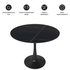 Bristol 32  Round Minimalist Dining Table for 4, Sintered Stone Top & Black Iron Pedestal Base for Kitchen & Dining Room