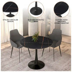 Bristol 32  Round Minimalist Dining Table for 4, Sintered Stone Top & Black Iron Pedestal Base for Kitchen & Dining Room