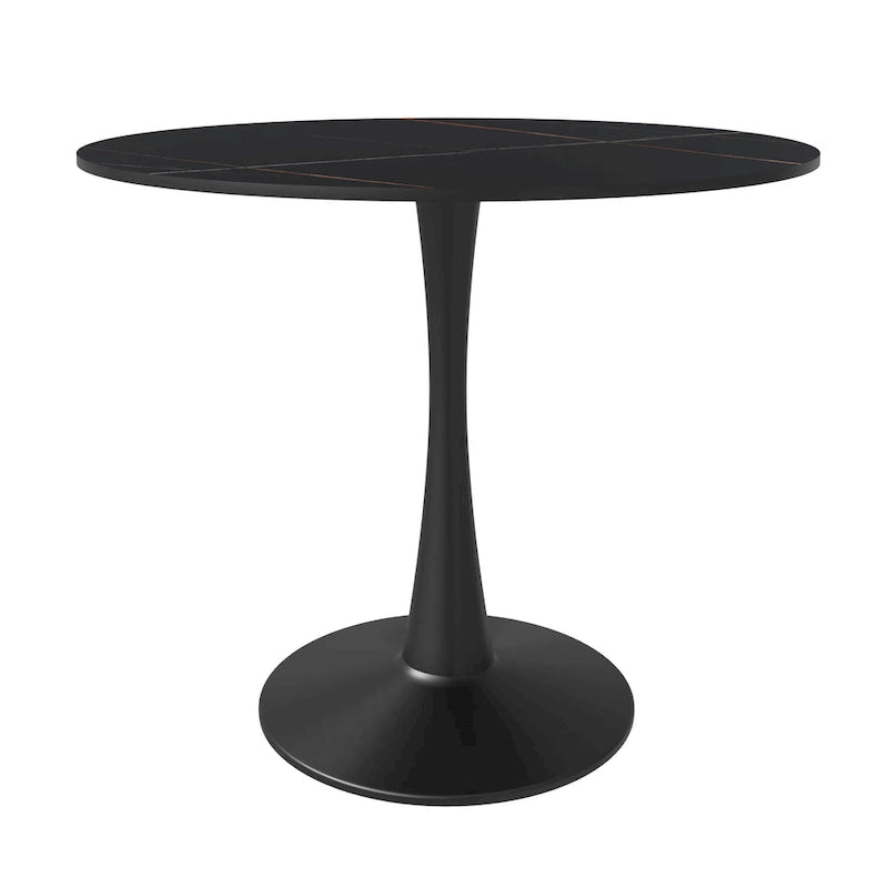 Bristol 32  Round Minimalist Dining Table for 4, Sintered Stone Top & Black Iron Pedestal Base for Kitchen & Dining Room