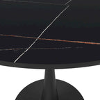 Bristol 32  Round Minimalist Dining Table for 4, Sintered Stone Top & Black Iron Pedestal Base for Kitchen & Dining Room