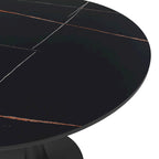 Bristol 32  Round Minimalist Dining Table for 4, Sintered Stone Top & Black Iron Pedestal Base for Kitchen & Dining Room