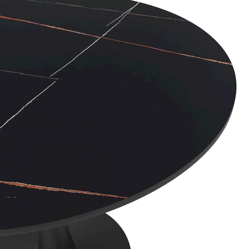 Bristol 32  Round Minimalist Dining Table for 4, Sintered Stone Top & Black Iron Pedestal Base for Kitchen & Dining Room