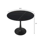 Bristol 32  Round Minimalist Dining Table for 4, Sintered Stone Top & Black Iron Pedestal Base for Kitchen & Dining Room