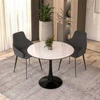 Bristol 32  Round Minimalist Dining Table for 4, Sintered Stone Top & Black Iron Pedestal Base for Kitchen & Dining Room