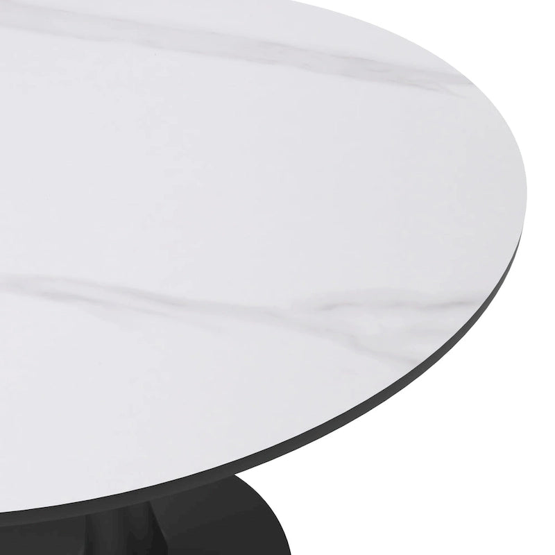 Bristol 32  Round Minimalist Dining Table for 4, Sintered Stone Top & Black Iron Pedestal Base for Kitchen & Dining Room