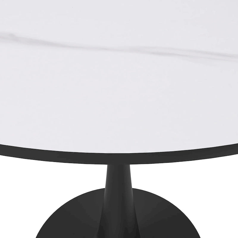 Bristol 32  Round Minimalist Dining Table for 4, Sintered Stone Top & Black Iron Pedestal Base for Kitchen & Dining Room