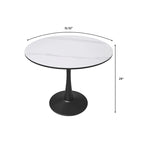 Bristol 32  Round Minimalist Dining Table for 4, Sintered Stone Top & Black Iron Pedestal Base for Kitchen & Dining Room