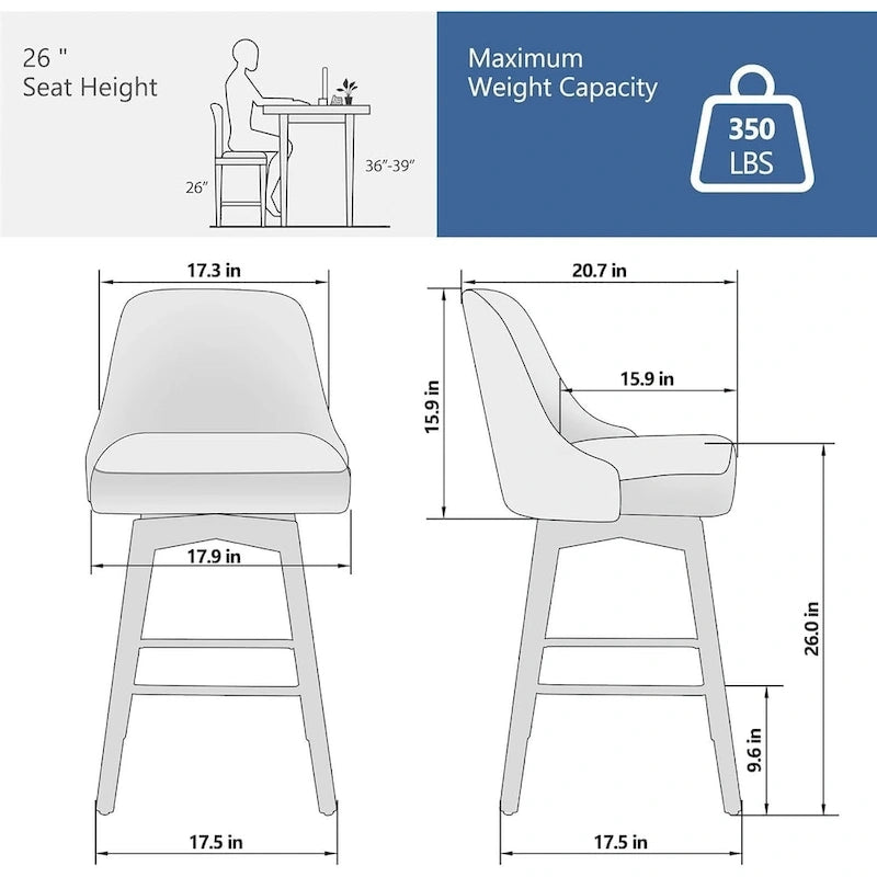 Swivel Bar Stools Set of 2, 30  Height Upholstered Barstools