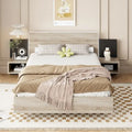 Queen Floating Bed Frame Modern Wooden Platform Bed with 2 Bedside Nightstand and LED Lights, No Box Spring Needed