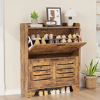 Shoe Cabinet Storage for Entryway, Narrow Shoe Cabinet with 2 Flip Drawers, Freestanding Hidden Shoe Organizer Cabinet