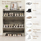 Shoe Cabinet Storage for Entryway, Narrow Shoe Cabinet with 2 Flip Drawers, Freestanding Hidden Shoe Organizer Cabinet