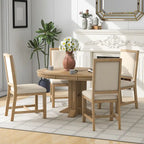 Rustic Farmhouse Dining Table and Chair Sets Extendable Round Table and Chair Sets with Adjustable Table Top for Dining Room