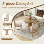 Rustic Farmhouse Dining Table and Chair Sets Extendable Round Table and Chair Sets with Adjustable Table Top for Dining Room