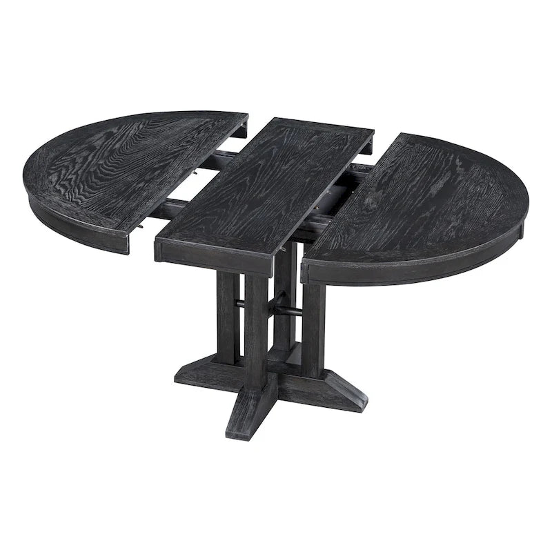 Rustic Farmhouse Dining Table and Chair Sets Extendable Round Table and Chair Sets with Adjustable Table Top for Dining Room