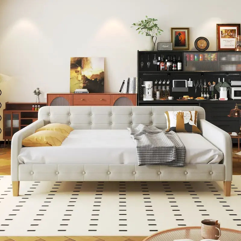 Upholstered Daybed w4 Support Legs, Button Tufting Loveseat Sofa Bed