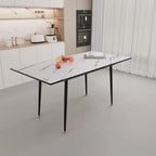 Modern Minimalist Dining Table with Extendable Marble Patterned Matte Legs for Kitchen Living Room or Gatherings