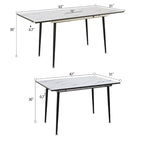 Modern Minimalist Dining Table with Extendable Marble Patterned Matte Legs for Kitchen Living Room or Gatherings