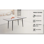 Modern Minimalist Dining Table with Extendable Marble Patterned Matte Legs for Kitchen Living Room or Gatherings