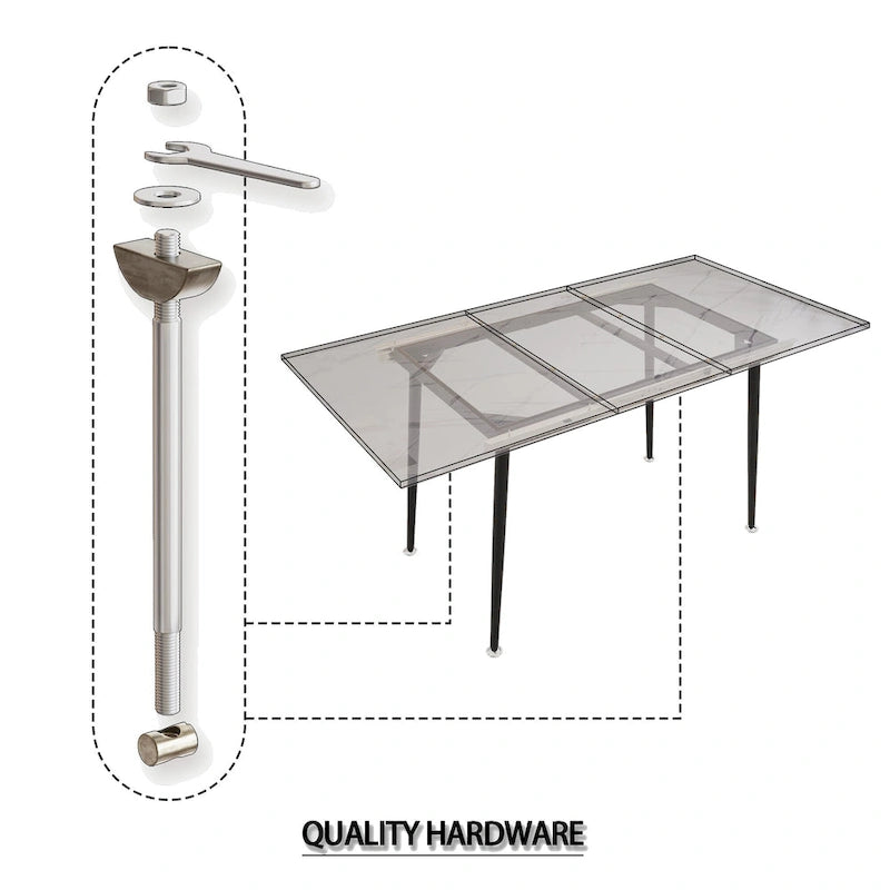Modern Minimalist Dining Table with Extendable Marble Patterned Matte Legs for Kitchen Living Room or Gatherings