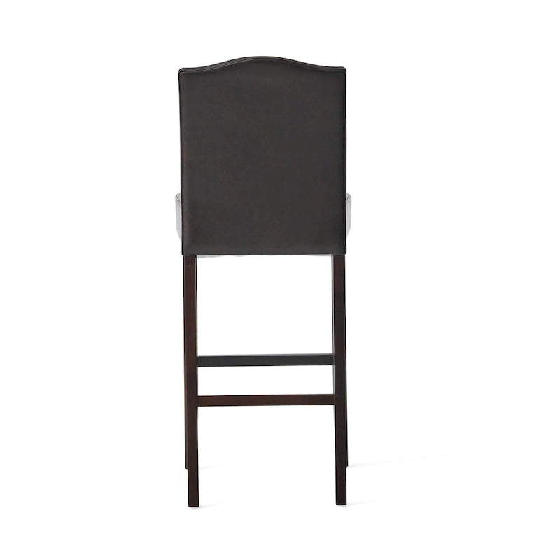 Modern Set of 2 Bar Stools with Leather Cushioned Backrests, Nailhead Trim, Solid Wood Legs for Dining Room Living Room Bar