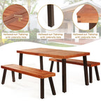 Costway 3 Pieces Picnic Table Set Acacia Wood Table Bench with Steel