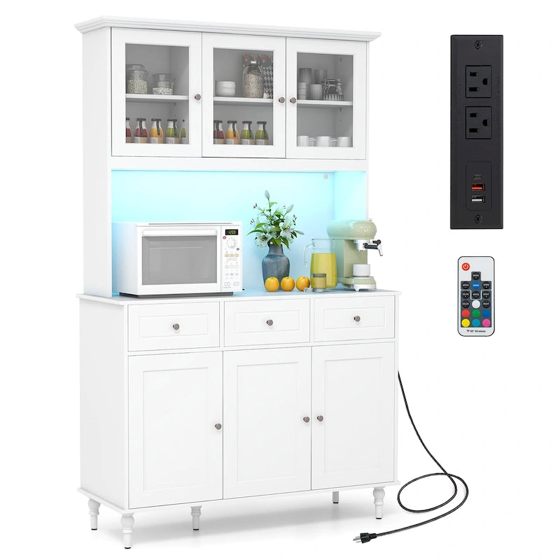 Gymax 77  Tall Kitchen Pantry Storage Cabinet with LED Lights and