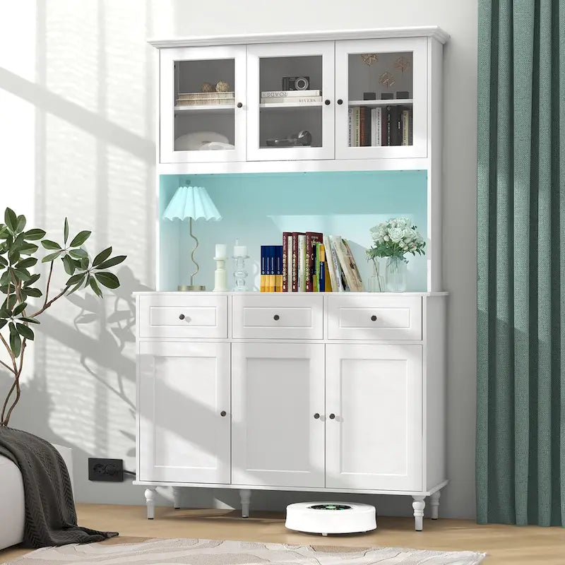 Gymax 77  Tall Kitchen Pantry Storage Cabinet with LED Lights and