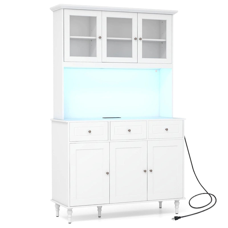 Gymax 77  Tall Kitchen Pantry Storage Cabinet with LED Lights and