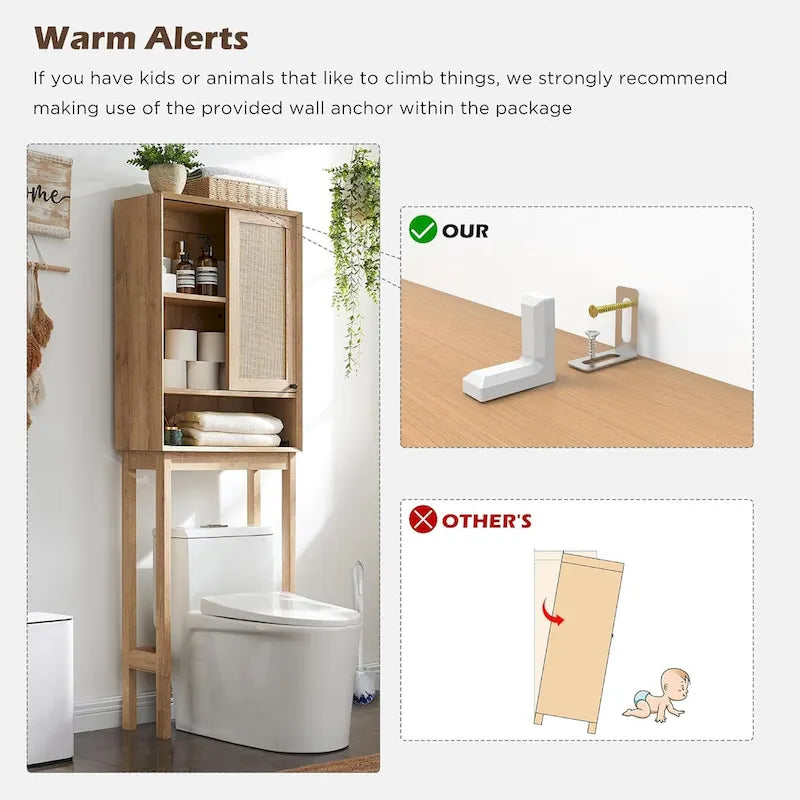 Natural Rattan Over The Toilet Storage Cabinet, Modern Storage Cabinet