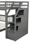 Twin Over Full Wood Loft Bed with Staircase,High Guardrails and Ladder