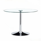 Modern Circular Dining Table with Stylish Glass Top and Sturdy Metal Legs for Various Spaces