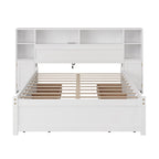 Wooden Storage Bed Bookcase Wingback Bed with Tall Bookcase Headboard, 6 Drawers and Charging Station, No Box Spring Needed