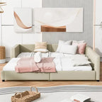 Double Upholstered Platform Bed Queen Size & Twin XL Size, PU Leather Mother & Child Bed Floor Bed Daybed for Bedroom