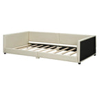 Double Upholstered Platform Bed Queen Size & Twin XL Size, PU Leather Mother & Child Bed Floor Bed Daybed for Bedroom