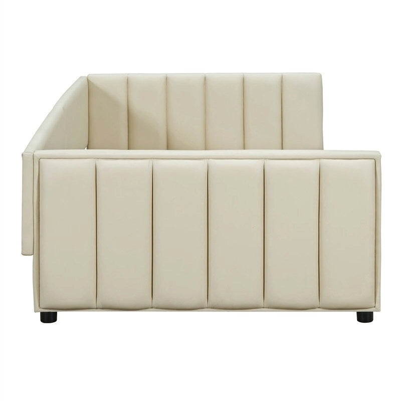 Double Upholstered Platform Bed Queen Size & Twin XL Size, PU Leather Mother & Child Bed Floor Bed Daybed for Bedroom