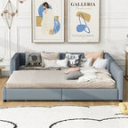 Double Upholstered Platform Bed Queen Size & Twin XL Size, PU Leather Mother & Child Bed Floor Bed Daybed for Bedroom