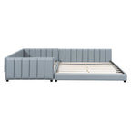 Double Upholstered Platform Bed Queen Size & Twin XL Size, PU Leather Mother & Child Bed Floor Bed Daybed for Bedroom