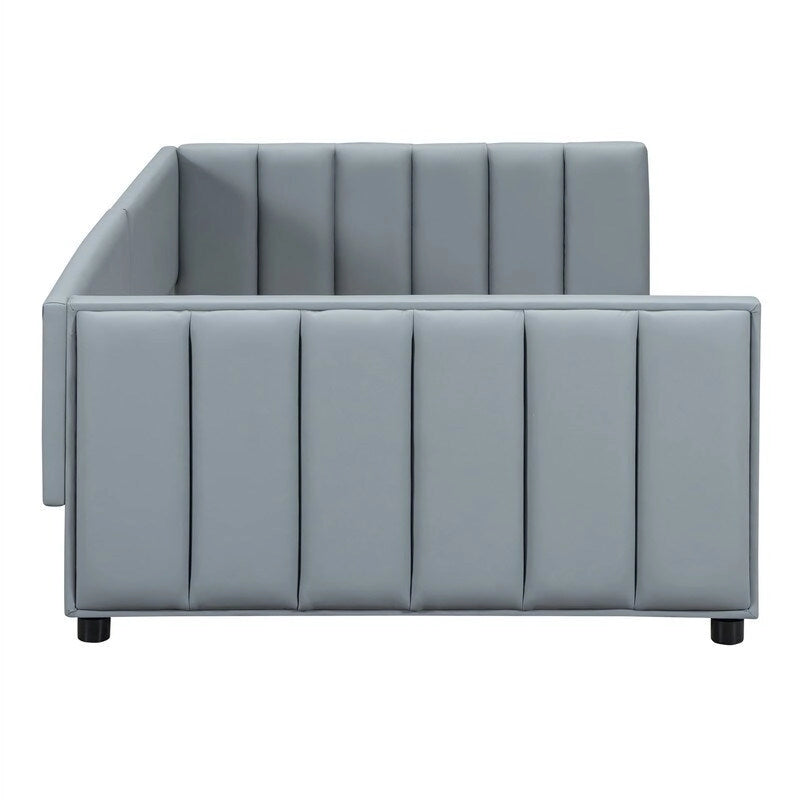 Double Upholstered Platform Bed Queen Size & Twin XL Size, PU Leather Mother & Child Bed Floor Bed Daybed for Bedroom