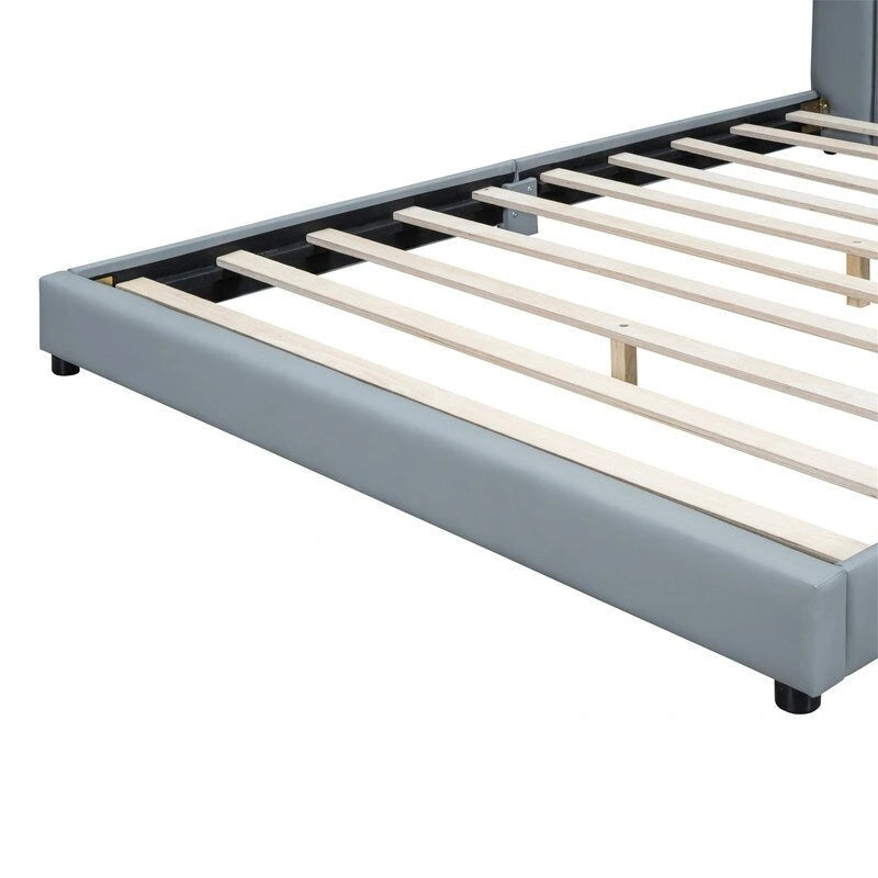 Double Upholstered Platform Bed Queen Size & Twin XL Size, PU Leather Mother & Child Bed Floor Bed Daybed for Bedroom