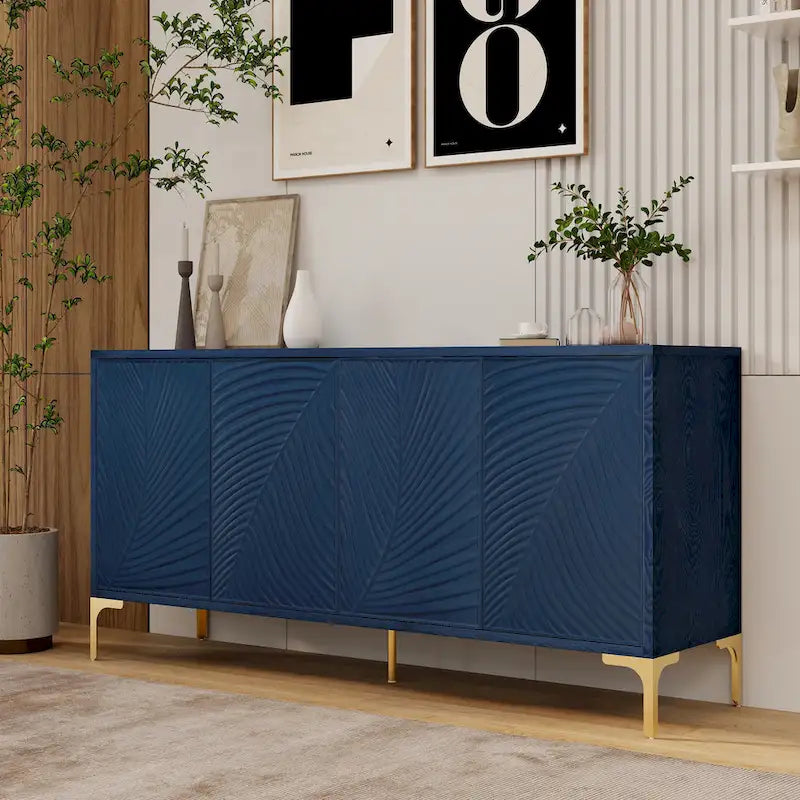 4-Door Sideboard with Unique Texture & Adjustable Shelves