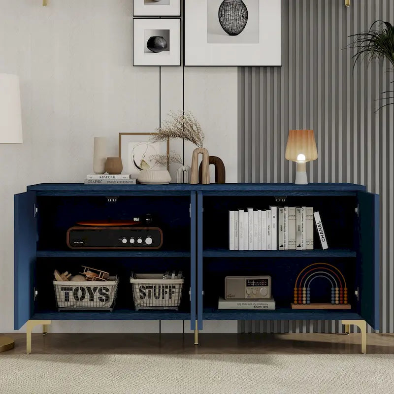 4-Door Sideboard with Unique Texture & Adjustable Shelves
