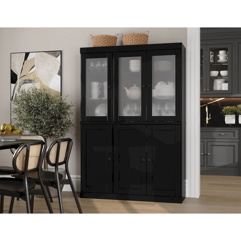 Palace Imports 100% Solid Wood 48.5  Pantry China Cabinet with Frosted Glass, Solid Wood Doors and 2-Drawers